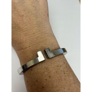 Modern Minimalist Silver Tone Metal Hinged Cuff Bracelet Bangle Unisex Jewelry